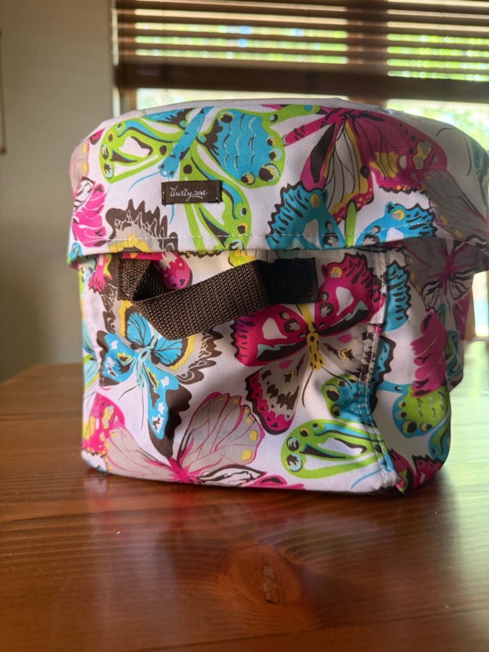 thirty-one Butterfly Print bucket Tote in Teal, Lime Green & Fuchsia